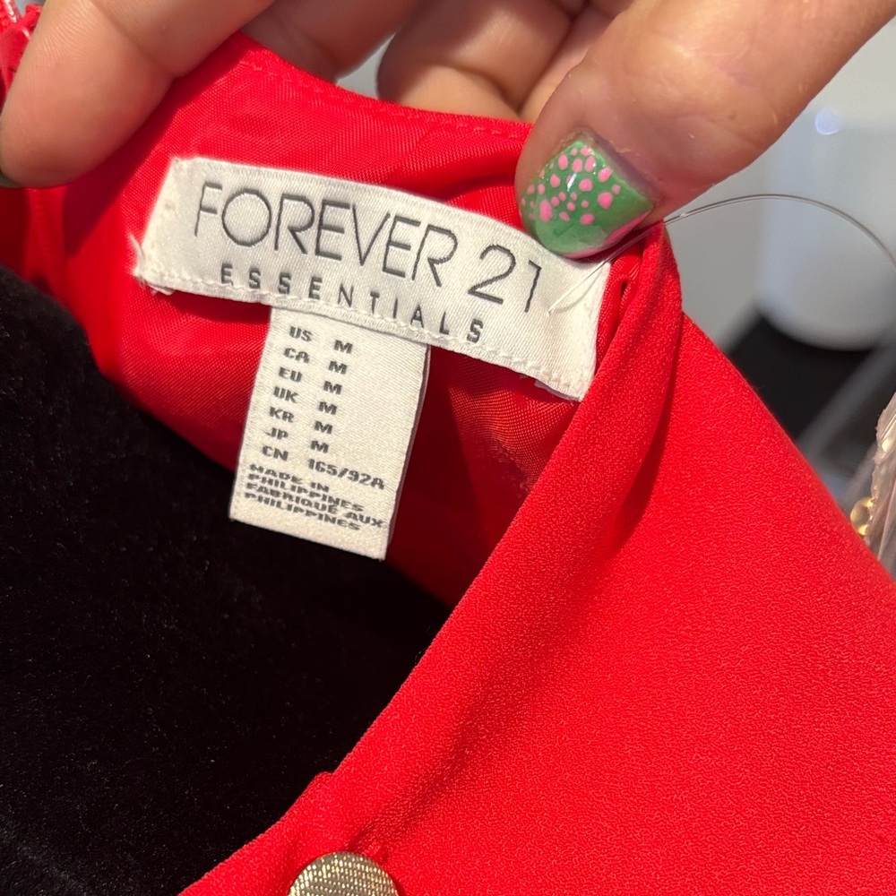 Forever 21 Vibrant Red Mini Dress w gold button accent - Picture 2 of 6